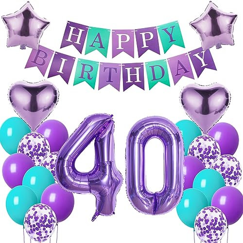 Palloncini 40 compleanno Donna 40 Decorazione compleanno viola 40 anni decorazione Donna 40 Happy Birthday Decorazione 40 compleanno Donna palloncino viola foil 40 compleanno Donna