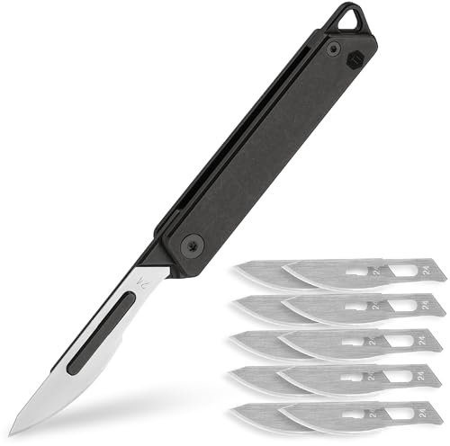 KeyUnity KK02BK Coltello tascabile flipper in titanio, coltello pieghevole portachiavi ad apertura rapida con lame sostituibili n. 24 per il trasporto quotidiano