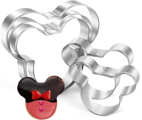 Juego de 5 cortadores de galletas de Mickey Mouse, de acero inoxidable, juego de cortadores de ratón, para fondant, para niños
