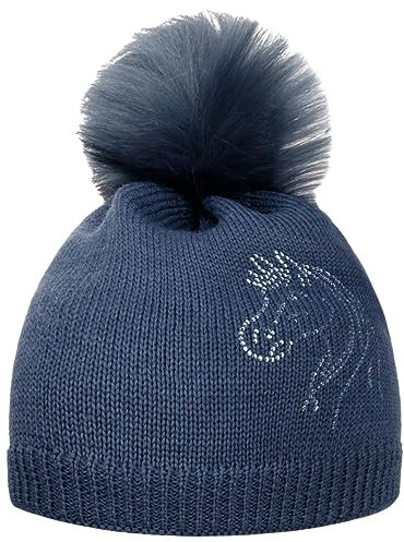maximo Horse Love Kids Bommelmütze Kindermütze Beanie Wintermütze Umschlagmütze (53-55 cm - dunkelblau)