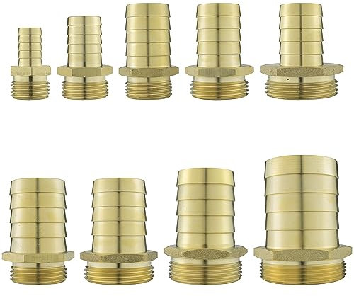 Solid Brass Pipe hosetails to Male bsp Thread for Pumps,Filters Water Features and Fountains (2 bspm - 2 Barb) 2 bsp = 59.6mm Across The Thread