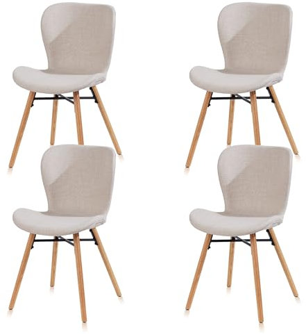 KHG Esszimmerstuhl Polsterstuhl 4er Set Küchenstuhl Skandi Look Beige - Stuhlbeine Holz Eiche Massiv geölt - BHT 47 x 82 x 53 cm - 110 kg max. Belastbarkeit - ideal für Küche Büro Wohnzimmer