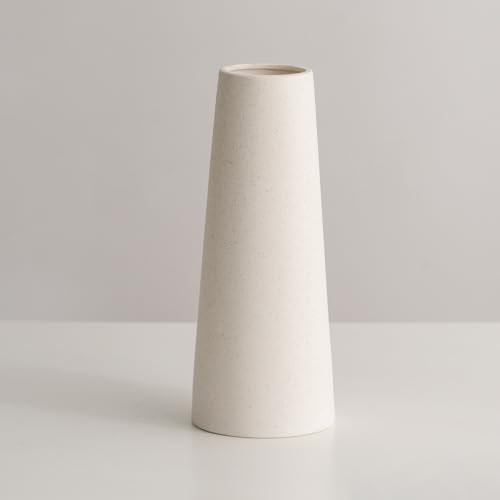 Hauteur 25 cm Vase Conique en Céramique Blanc Crème pour Pampas, Moderne Vase Decoratif pour Centre de Table Deco - 25 cm, Blanc Crème