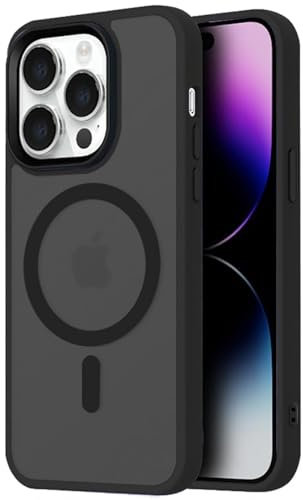 Mixroom - Cover Custodia Bumper Opaco per iPhone 14 PRO Max Compatibile con MagSafe Accessori Cerchio Magnetico Integrato Retro Semitrasparente Bordo Morbido in TPU Silicone Nero