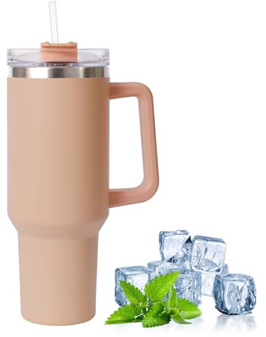 40oz Mug Isotherme avec Poignée, Tasse Isolée de Voyage à Café En Acier Inoxydable, Double Isolée Sous Vide avec Couvercle Et Pailles, Bouteille d'Eau Thermos Pour Café Chaud Et Froid (A-kaki)