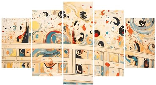 Diamond Painting Kit Complet 5 Panneaux Peinture Diamant Point de Croix 5D Diamond Painting Adulte Loisirs Créatifs Diamant Painting pour Salon Décoration Chambre Abstrait Japonais 225x135cm E-1362