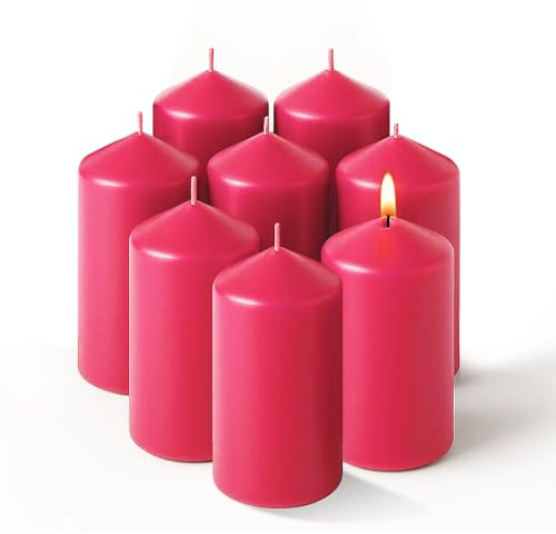 Concept4u 8 x Pink Pillar Candles 50 x 100mm Upto 16 Hour Burn Time Long Lasting Unscented Pure Paraffin Wax Candles Ideal for Candlelight Dinner Parties Home Decor
