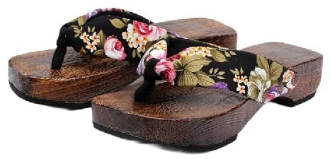 BYWXW Giapponesi in Legno Zoccolo Sandali Kimono Infradito,Blocco Colore Pantofole estive Infradito Sandali da Donna Eleganti Tacco Piatto Kimono per casa Spiaggia(Size:EU 37,Color:Nero)