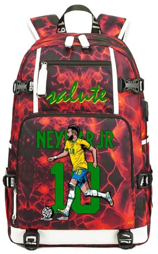 LUDIOPSG Fußball N-eymar Multifunktions Rucksack Reise Laptop Fans Flammenelement Tasche für Männer und Frauen (Rot - 2)