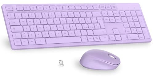 LeadsaiL Tastiera e Mouse Wireless, Kit Mouse e Tastiera Wireless per Computer USB 2,4 GHz, QWERTZ, Full Size, Ergonomico, Tastierino Numerico, Tasti Scelta Rapida per HP/Mac-Viola