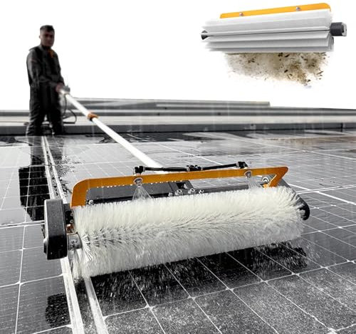 Kit di pulizia per pannelli fotovoltaici - con asta telescopica da 11,4 piedi e spazzola rotante automatica da 60 cm (2 pezzi) e tubo di prolunga da 20 m, kit pulizia elettrica per finestre