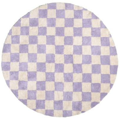 FRAAI | Home & Living Rund Retro Teppich - Gambit Lila Weiß - Ø 160 cm | Symmetrische, Blöcke - Modern, Retro - Wohnzimmer, Kinderzimmer, Schlafzimmer - Fellteppich