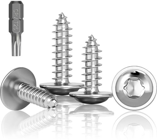 Jyvex Lot de 100 vis à tôle en acier inoxydable M5 x 18 mm - Vis autotaraudeuses avec disque - Vis Torx A2 V2A - Filetage complet - Vis à bois - Vis à tête plate avec foret T25