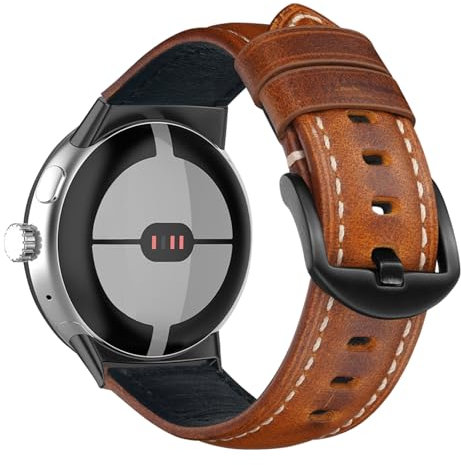 KeeFos Leder Armband Kompatibel mit Google Pixel Watch 4 45mm 2025/Google Pixel Watch 3 45mm, Uhrenarmband für Damen Herren, Weich Leder Ersatzarmband - Hellbraun