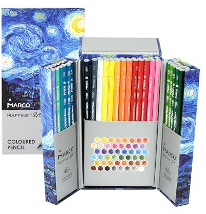 MARCO Premium Buntstifte für Erwachsene - 48-Farbiges Holz-Öl-Set-Künstler - Qualität für Malen & Zeichnen