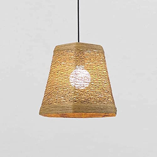 LLXDFUU Style chinois rétro industriel rotin tambour lustre E27 corde de paille grande horloge suspension lampe cuisine îlot chambre chevet pendentif lumières plafond éclairage décoration support de l