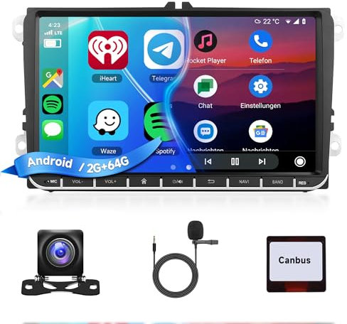 4G+64G Radio de Coche para VW Golf 5 6 Passat Polo Tiguan Touran Caddy Skoda Seat 9 Pulgadas Radio Coche con 52Pin ISO con Inalámbrico Carplay Android Auto Mirror Link Bluetooth FM USB/AUX/EQ/SWC