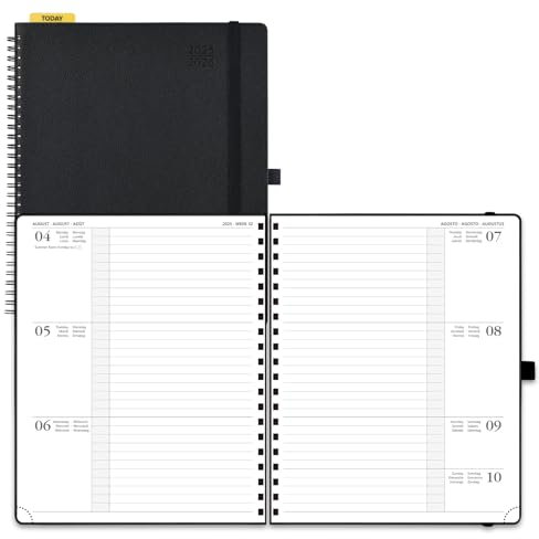 POPRUN Kalender 2025 2026 Horizontale Wochenplaner (Aug.2025-Dez.2026) – Ringbuch mit Softcover, ca. A4 (21.8x26,4 cm),17-Monate-Terminplaner 1 Woche 2 Seite, Schwarz