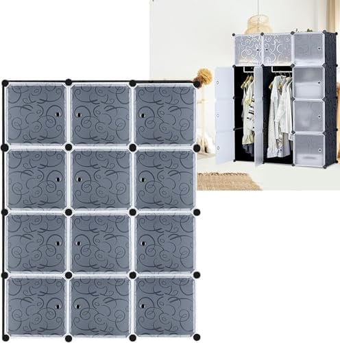 TANTEAR 12 Würfel DIY Regalsystem Aufbewahrung Badregale Tragbarer Faltschrank Kleiderschrank Mit Türen Kombischrank Schuhregal