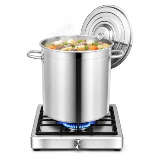Pentola da zuppa in acciaio inox, 35 l, diametro 37 x 35 cm, in acciaio inox, grande con coperchio per fornelli a induzione, fornello a gas, elettrico (35 l)