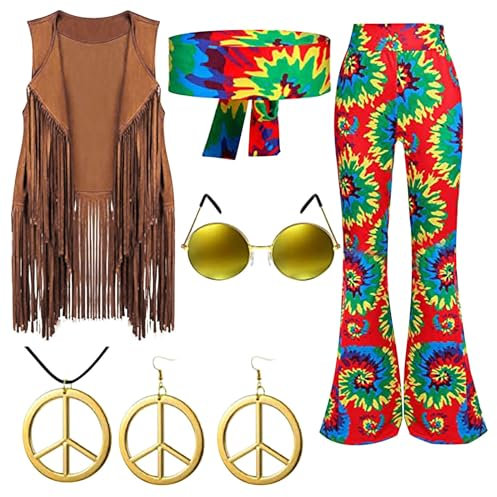 Generisch 80er 90er Jahre Outfit Damen, 15 Stück 80er Jahre Kleidung Damen Set, Netzshirt, Tank Top, Halskette, Armband, Ohrring, Stirnband Fasnacht Kostüm 90er Jahre Outfit Damen Kleid