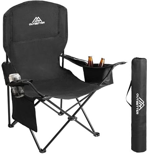Vivo Technologies Camping Chair with Cooler Bag and Cup Holder Lightweight 120kg Capacity Foldable Fishing Chair Perfect for Fishing, Picnics, Travel, and Outdoor Adventures.