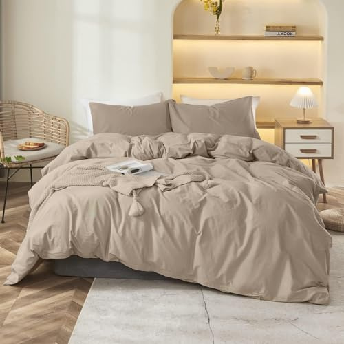 Covebett Bettwäsche 135x200 Taupe Khaki Uni Einfarbig Renforce Microfaser Bettbezug Set 2 Teilig Braun Unifarben Weich Bügelfrei Einzelbett Deckenbezug Reißverschluss und Kissenbezug 80x80 cm