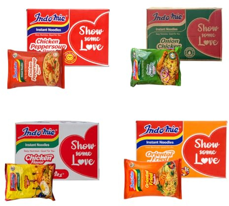 Instant Indomie Noodles - Pick Or Mix Any 40 Packs From Chicken Flavour, Onion Chicken, Peppersoup And Fried Oriental Flavour - Original Nigerian Noodles, Imported By Vabe UK