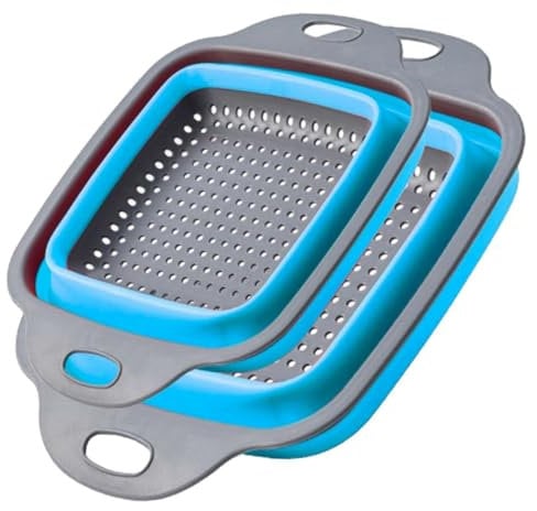 Faltbares Küchensieb eckig – 2er Set aus BPA-freiem Silikon – Spülmaschinenfest & platzsparend – Ideal für Zuhause, Camping, Wohnmobil & kleine Küchen – Deutsche Marke
