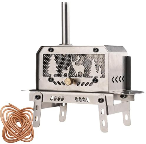 Camping Wood Four, poêle à bois portable - four à tente portable en acier inoxydable - porte-bâtons d'encens, arbre de Noël et orignaux, décoration de table décorative pour chauffage à l'intérieur et