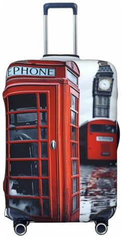 FZQVSLCM England UK Retro London Telefon-Reisegepäck-Abdeckung, elastisch, waschbar, Koffer-Schutz, kratzfest, dick, passend für 45,7 - 81,3 cm, Schwarz , L