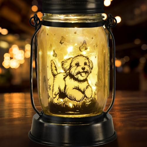 kyoryuger Malteser Hund Geschenke für Damen/Herren, Malteser-Solarlaternen, Geburtstag, Hundeliebhaber, Laterne, Haustierverlust, Gedenklichter, Solar-Gartendekoration für Hof, Terrasse, Hinterhof