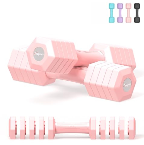 Fragraim Set di manubri Regolabili, Set di Pesi da 4 in 1 per Donne e Uomini, Coppia di manubri da 5,44 kg ciascuno, 0,9 kg, 1,36 kg, 1,81 kg, 2,27 kg, 2,72 kg Set di manubri con Impugnatura - Rosa