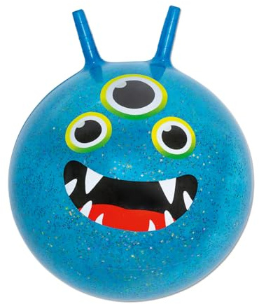Moses. Monster Hüpfball – Glitzernder Springball mit Konfetti Füllung, für Kinder ab 4 Jahren, Ø 45 cm, mit Haltegriffen, bis 80 kg belastbar, In- und Outdoor-Spielzeug, Blau mit Glitzer
