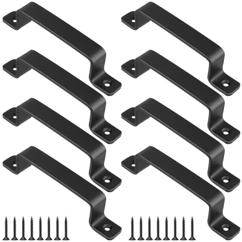 CHUENKUK 8 Stück Schiebetür Griff, 19 x 2,5 x 4,3cm Schwarze Griffe aus Eisen, Torgriff mit Schrauben für Schrank, Schubladen