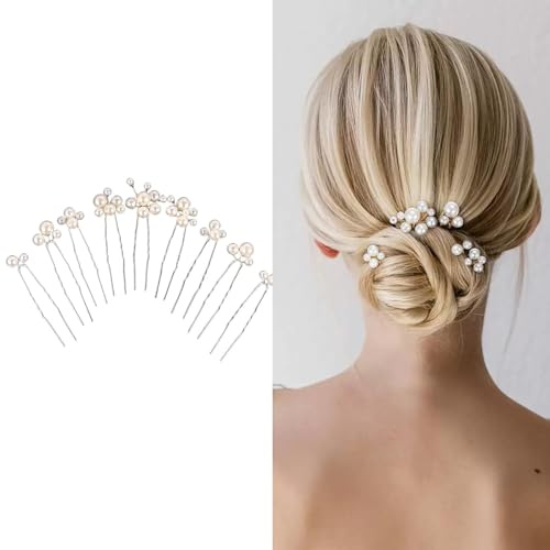LAOYEFACAI 9 Stück Perlen Haarnadeln U-Förmige Braut Haarschmuck Hochzeit Braut Perle Haar Zubehör Perlenhaar Damen Mädchen für Hochzeiten Alltag Partys Tänze (silver)