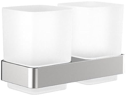 EMCO LOFT Doppelglashalter zur Wandmontage, eleganter und kompakter Zahnbürstenhalter aus Aluminium und Kristallglas, hochwertiger Zahnputzbecher Edelstahl