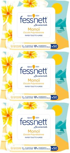 Fess'Nett - Feuilles de Papier Toilette Humide Jetable dans les Toilettes - Au Parfum Monoï - Papier WC Humide Alternative aux Lingettes Nettoyantes - Fibres Végétales - Pour Toute la Famille - x50