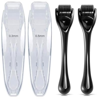 JEXOWIQ 2Pcs Derma Roller Cabello 0.3/0.5mm, Dermaroller Cabello,Microneedling Hair,Derma Roller para el Crecimiento Antiedad de la Barba y el Cabello, Microneedling para el cuero cabelludo facial