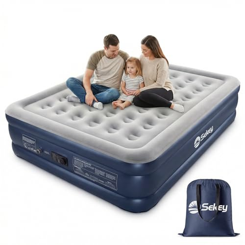 Sekey Colchón Hinchable Doble XXL 203×152×46 cm, Cama de Aire Alta con Bomba Eléctrica Integrada, Firmeza Ajustable, Cama de Invitados Estable y Rápido Inflado