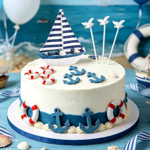 JeVenis Nautical Cake Topper Baby Shower Nautical Cake Decoration | Wedding Bachelorette Engagement Party Supplies Nautical Party Supplies Favors
