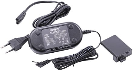 vhbw Netzteil kompatibel mit Canon EOS 1000D, 450D, 500D, Kiss F, Kiss X2, Kiss X3, Rebel T1i Kamera, Digitalkamera, DSLR - Netzkabel + DC Kuppler, 2m