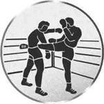 S.B.J - Sportland Pokal/Medaille Emblem, Motiv Kickboxen, Durchmesser 50 mm, Silber