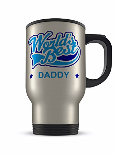 14oz Worlds Best Daddy Novelty Gift Aluminium Travel Mug - Blue