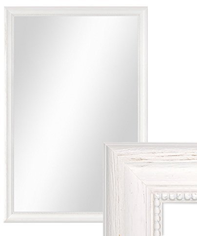 PHOTOLINI Wand-Spiegel 46x66 cm im Holzrahmen Landhaus-Stil Weiss/Spiegelfläche 40x60 cm