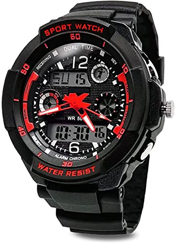 Reloj digital y analógico unisex, diseño deportivo, con alarma y cronómetro, sumergible hasta 50 m, color rojo