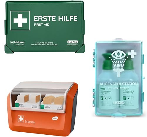 Betriebsverbandkasten nach neuer DIN 13157:2021 mit Wandhalterung & inkl. WERO Pflasterspender + Augenspülstation - Verbandskasten - Erste-Hilfe-Kasten - Koffer für Betriebe - Verbandkasten First aid