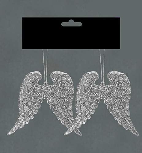 Toyland® Glitter Plastic Angel Wings - Christmas Tree Decoration - Memorial Decoration (Silver B, Pack of 2)