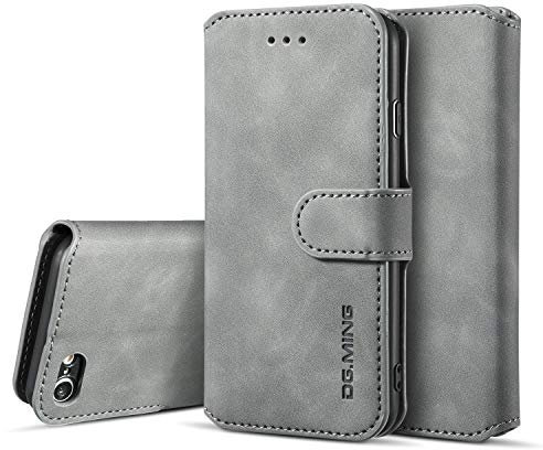 UEEBAI Case for iPhone SE 2022/7/8/SE 2020,Luxury PU Leather Case Vintage Wallet Flip Cover [Card Slots] [Magnetic] Stand Folio Shockproof Protection for iPhone SE3/SE2 - Grey