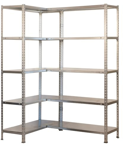 Simon Rack Eckregal aus Metall, ohne Schrauben, 10 Böden, hohe Tragkraft 80 kg, 1800 x 1000 x 400 mm, Regal für Garage, Abstellraum, Büro, verzinkt